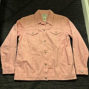 Quacker Factory Pink Rhinestone Studded Jean Jacket Classic Denim Size M Vintage